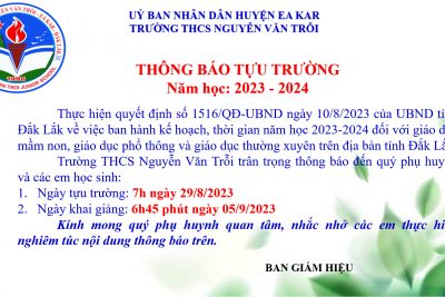 Thông báo tựu trường và khai giảng năm học mới 2023-2024